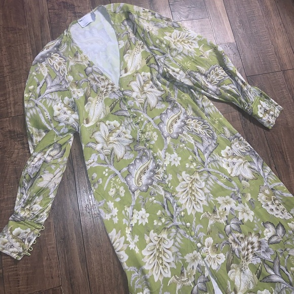 ASOS EDITION BUTTON FRONT MIDI DRESS GREEN  FLORAL PRINT boho fall formal $160 - Picture 10 of 11